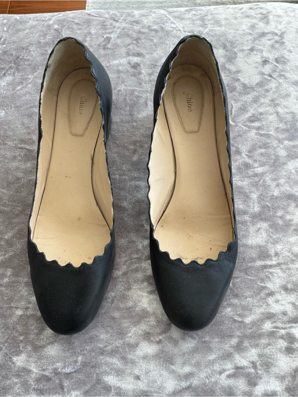 Chloe Black Scalloped Edge Leather Heels